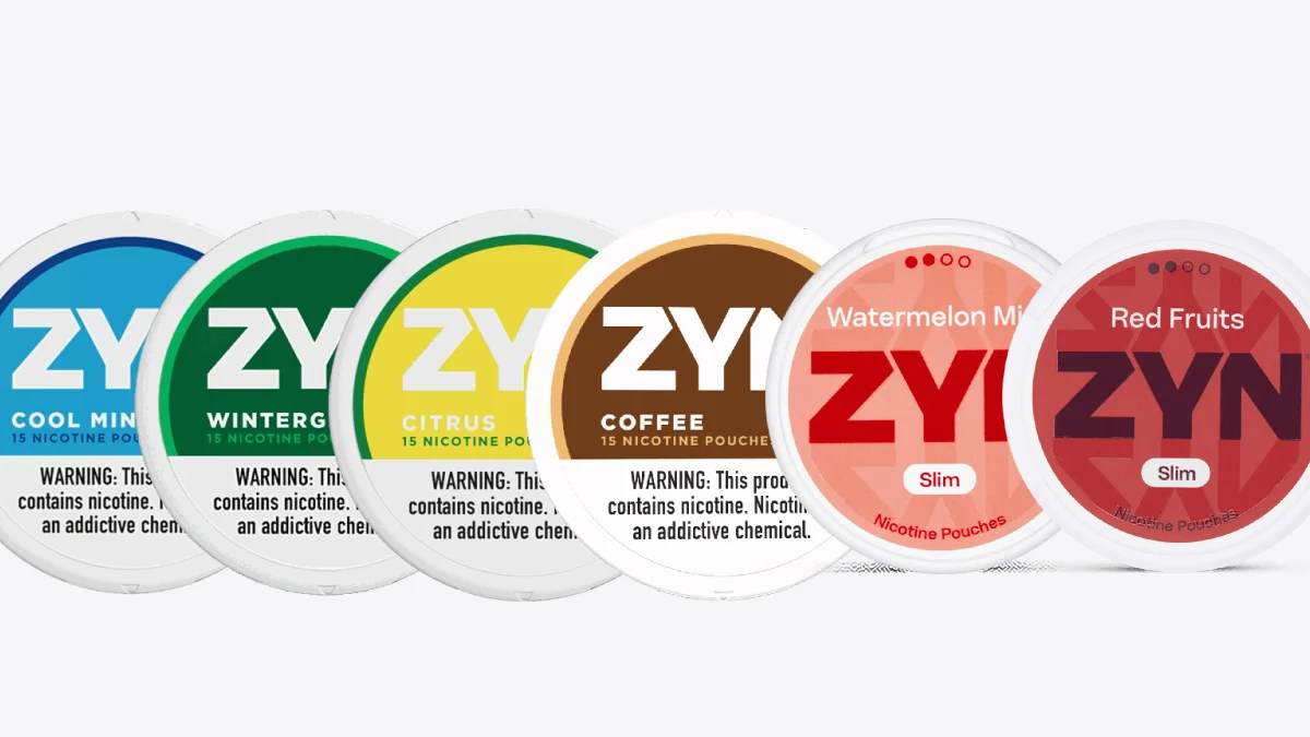 ZYN flavor lineup: Cool Mint, Wintergreen, Citrus, Coffee, plus Slim European Edition Watermelon Mint and Red Fruits